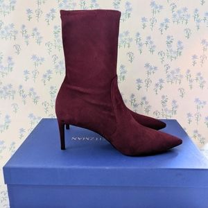 Stuart Weitzman The Wren 75 Ankle Boot Cranberry Red Suede 9.5 NEW